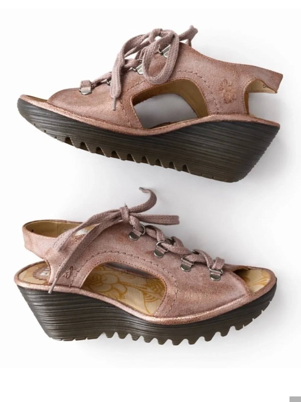 Fly London YIfa Luna rose gold wedge sandals shoes 38 7.5 8